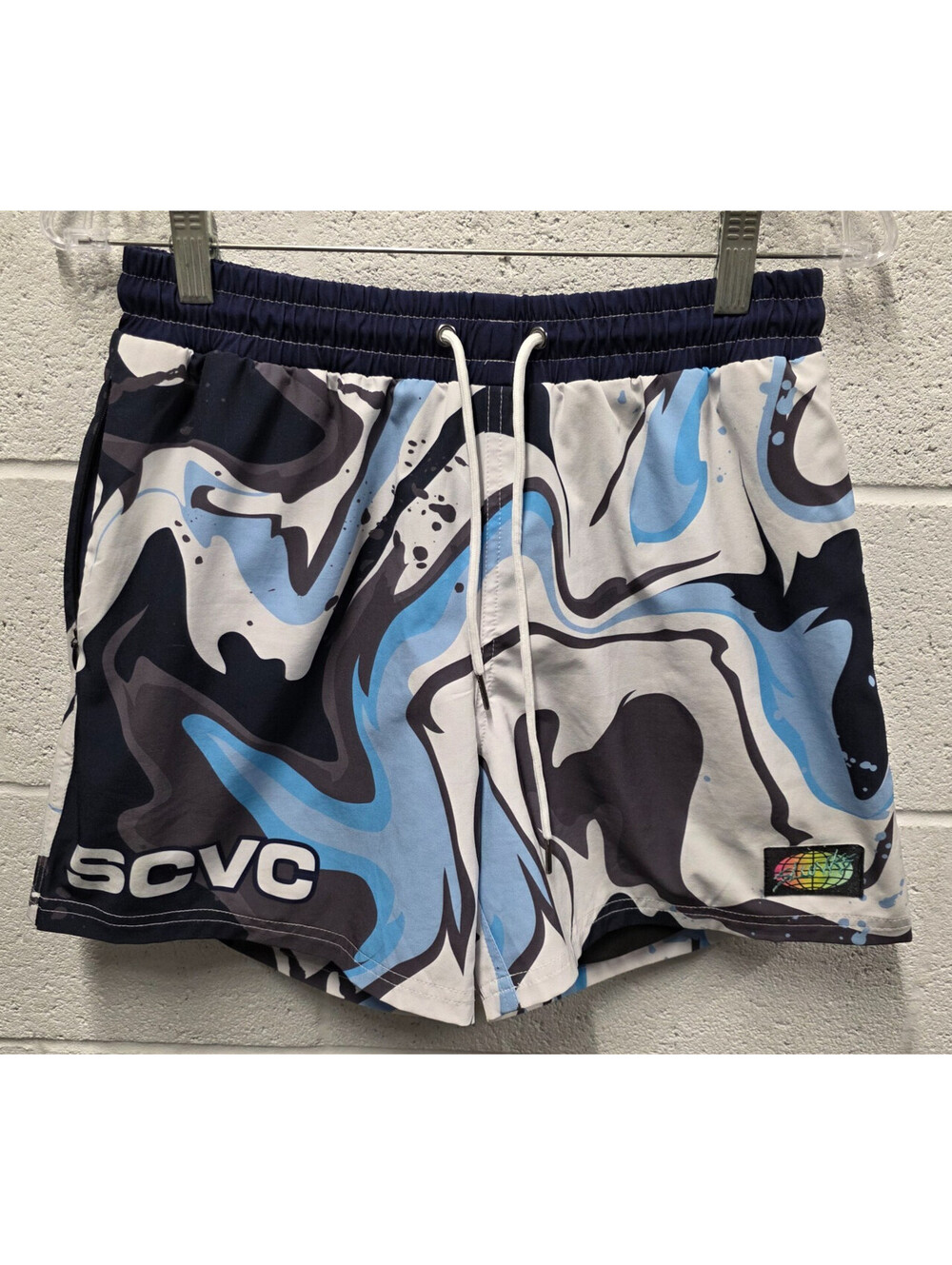 SLUNKS Men's S Lined Volleyball Athletic Shorts SCVC Blue Swirl Abstract Print